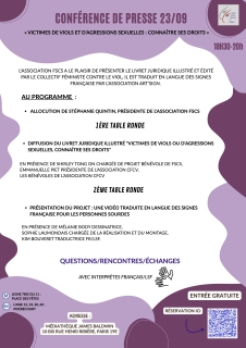 Conférence de presse "Victimes de viols et d'agressions sexuelles : connaître ses droits" - Association Femmes Sourdes Citoyennes et Solidaires
